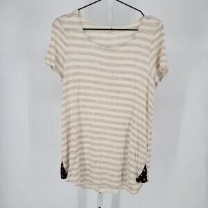 Betsys Boutique Shop Womens Sz M Slouchy Short Sleeve T Shirt Beige Striped